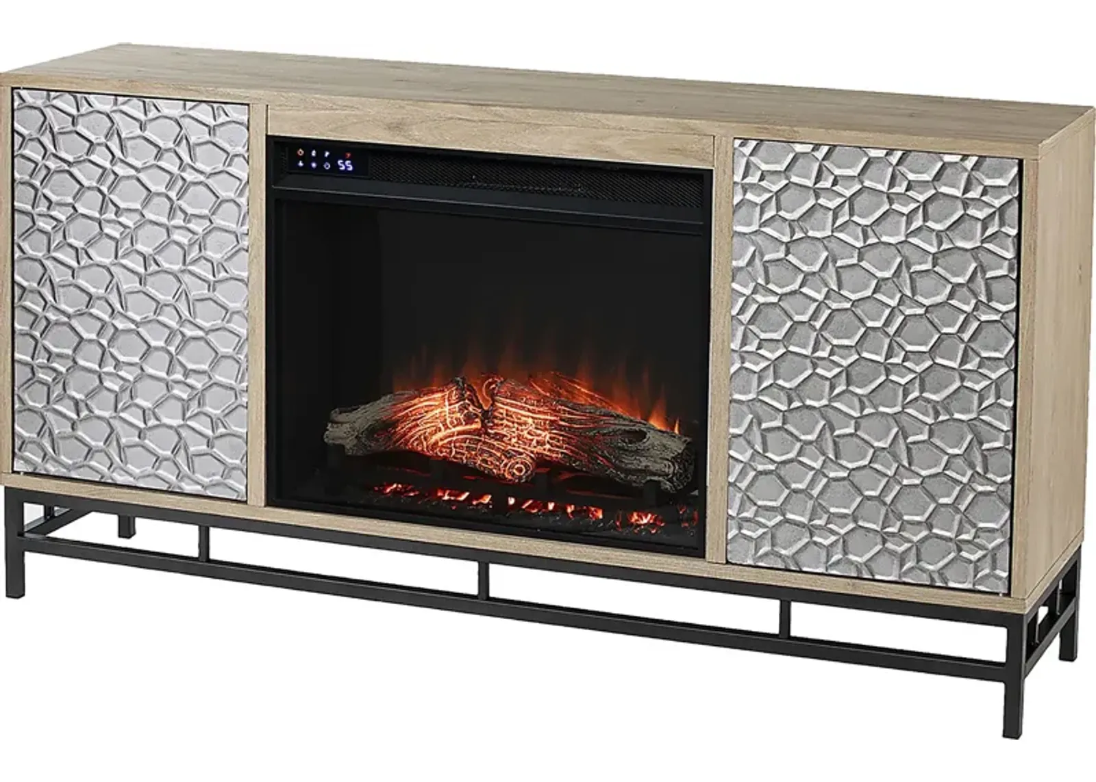 Angevine IV Natural 54 in. Console, With Touch Panel Electric Fireplace