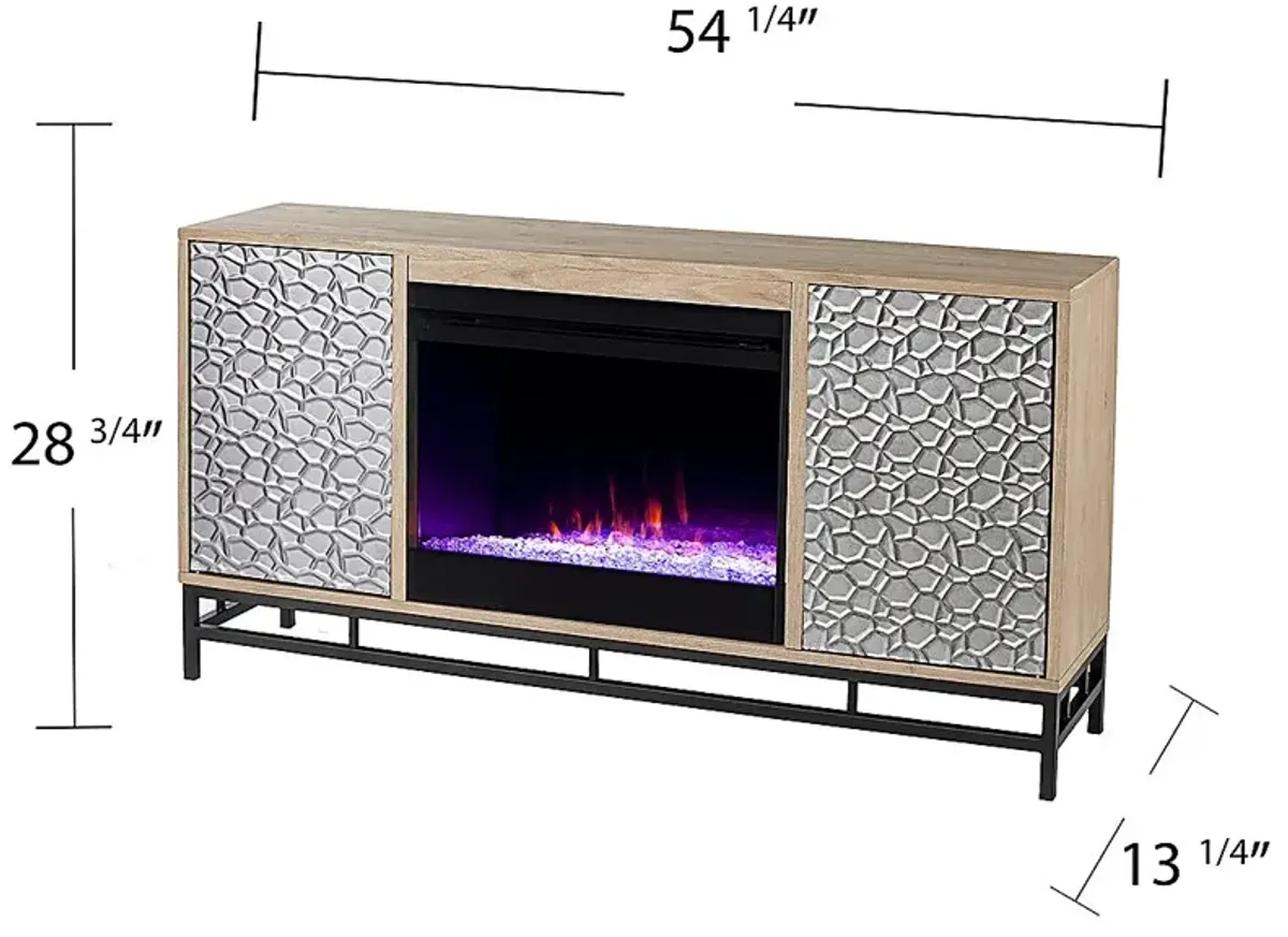 Angevine I Natural 54 in. Console, With Color Changing Electric Fireplace