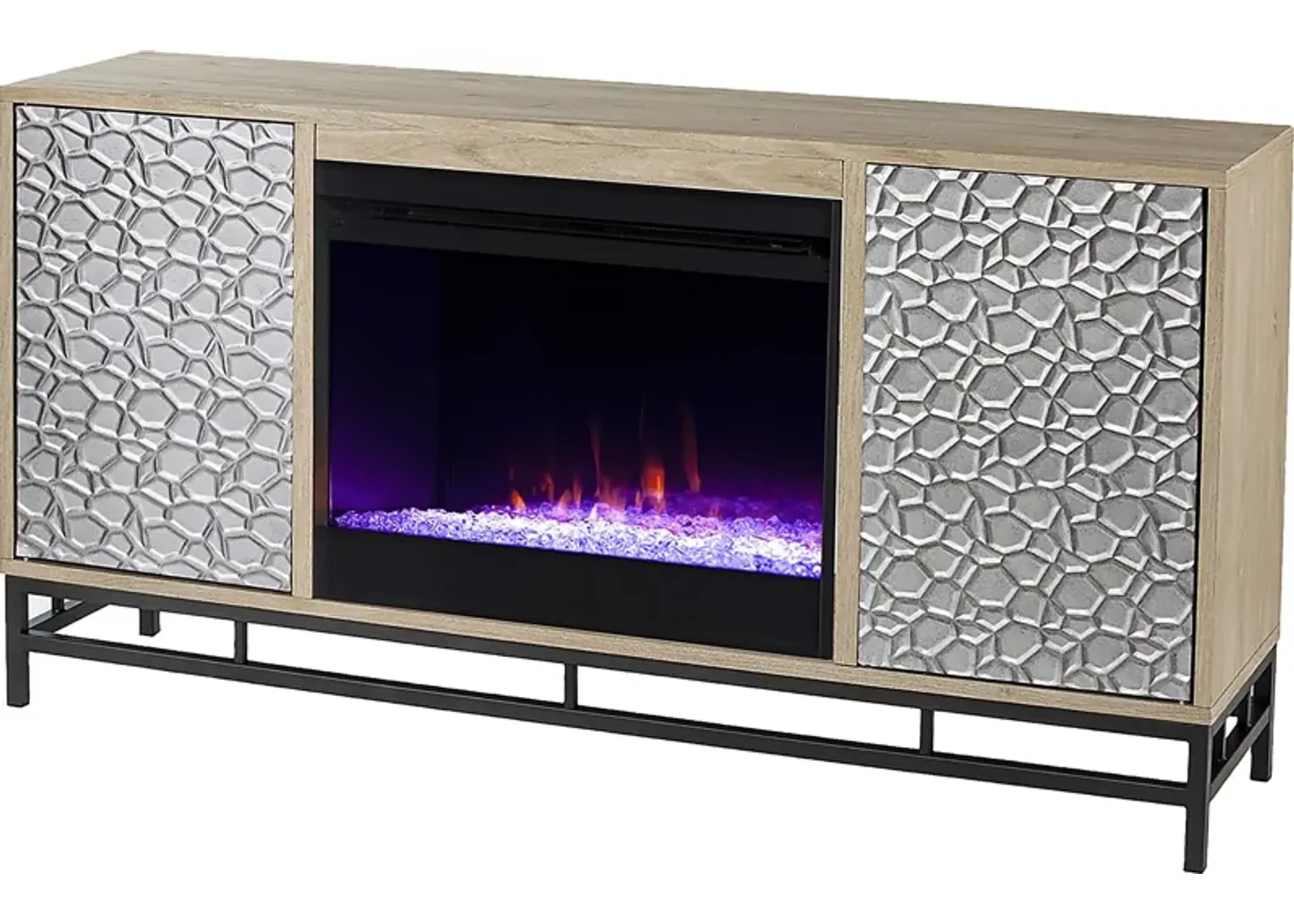 Angevine I Natural 54 in. Console, With Color Changing Electric Fireplace