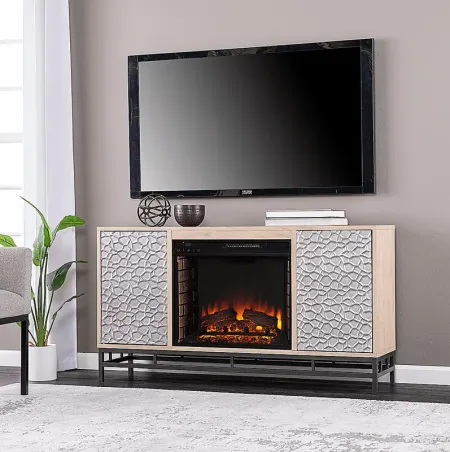 Angevine II Natural 54 in. Console, With Electric Log Fireplace