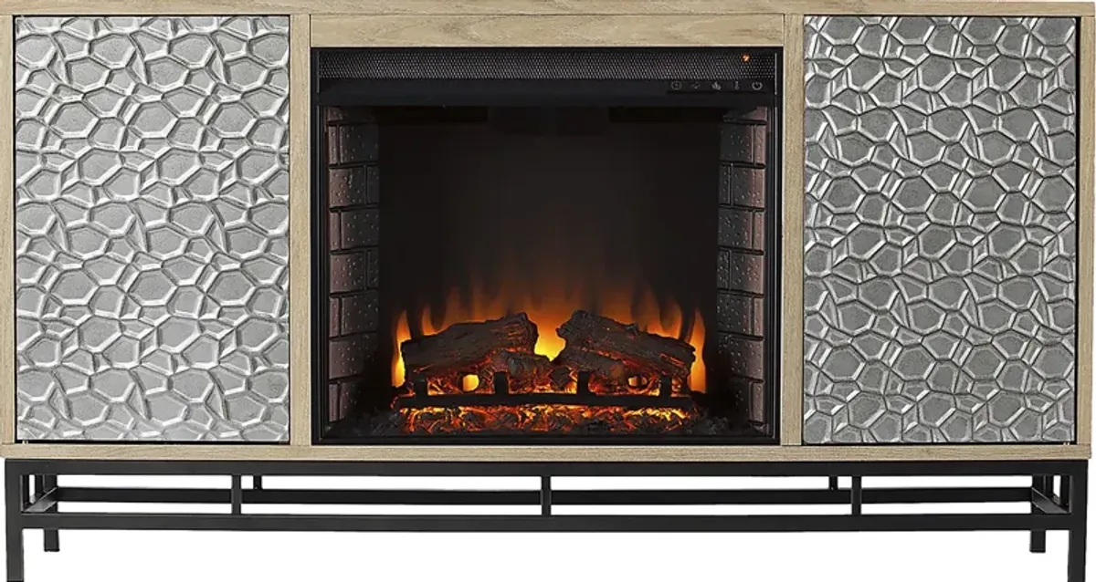 Angevine II Natural 54 in. Console, With Electric Log Fireplace