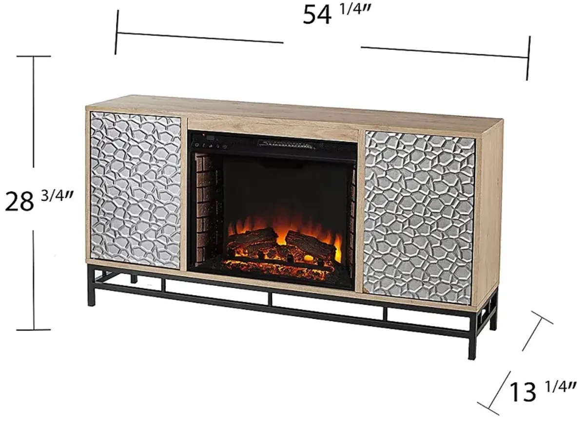 Angevine II Natural 54 in. Console, With Electric Log Fireplace