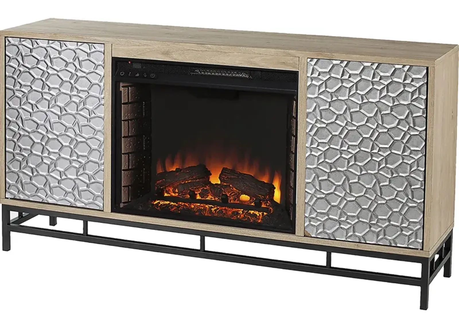 Angevine II Natural 54 in. Console, With Electric Log Fireplace