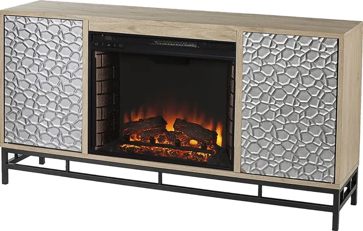 Angevine II Natural 54 in. Console, With Electric Log Fireplace