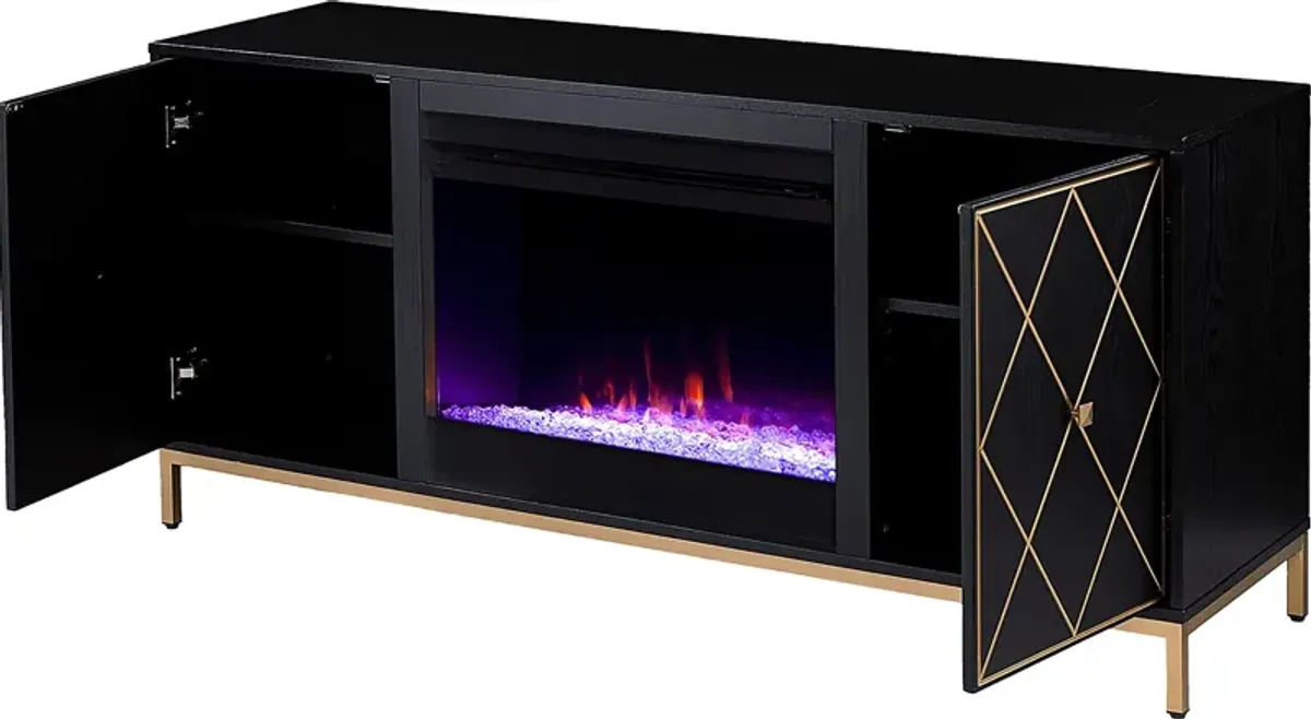Tattershal I Black 58 in. Console, With Color Changing Electric Fireplace
