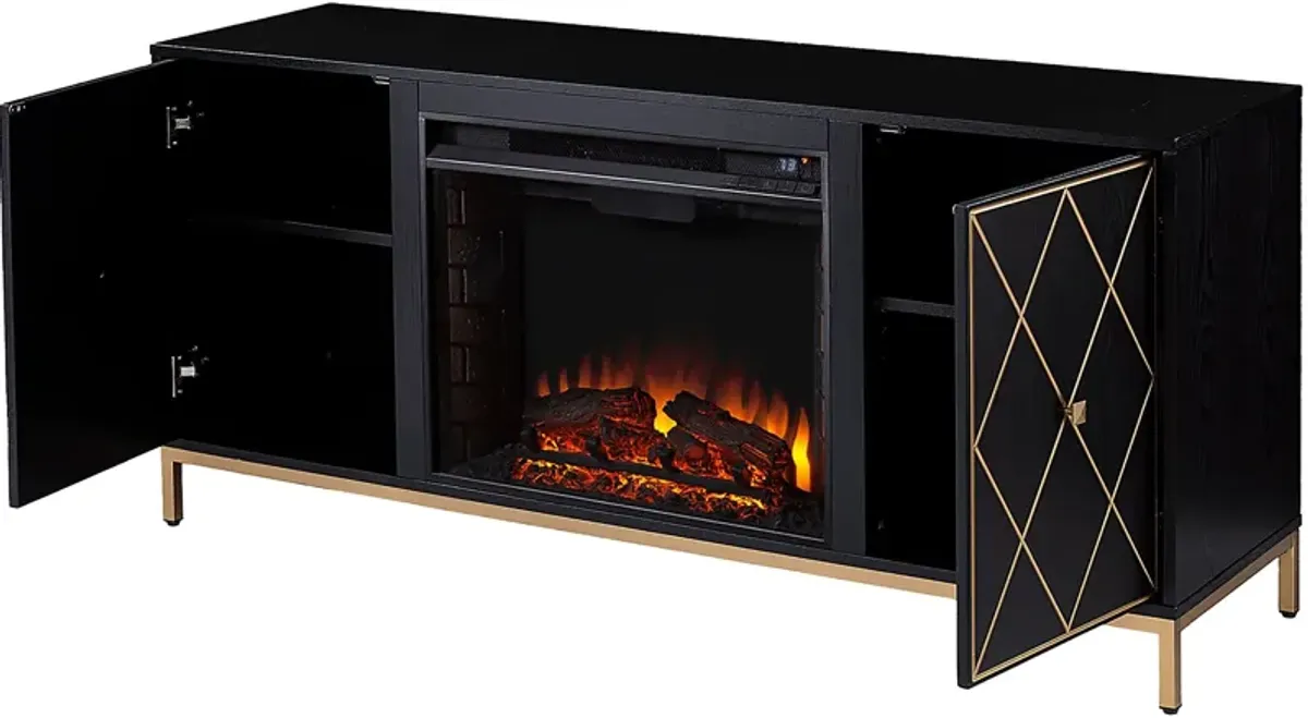 Tattershal II Black 58 in. Console, With Electric Fireplace