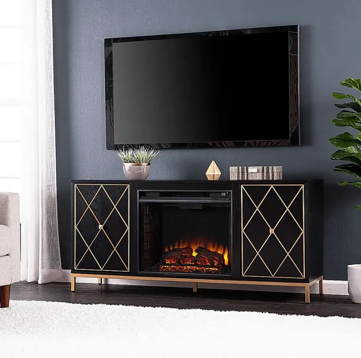 Tattershal II Black 58 in. Console, With Electric Fireplace