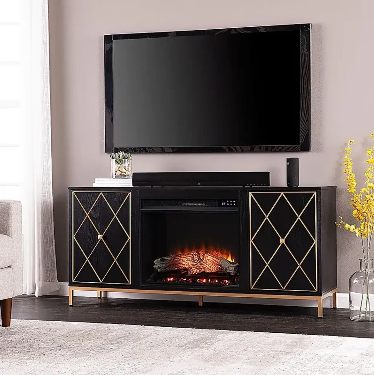 Tattershal IV Black 58 in. Console, With Touch Panel Electric Fireplace