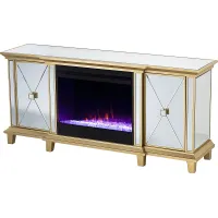 Tingdale I Gold 58 in. Console, With Color Changing Electric Fireplace