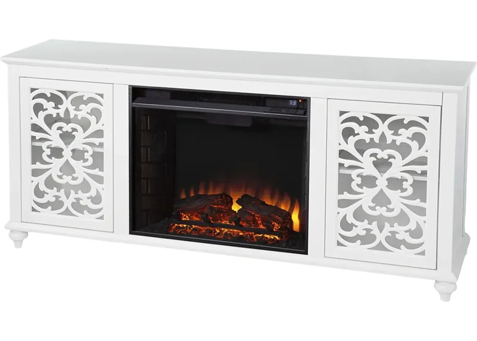 Allgehenny II White 58 in. Console With Electric Log Fireplace