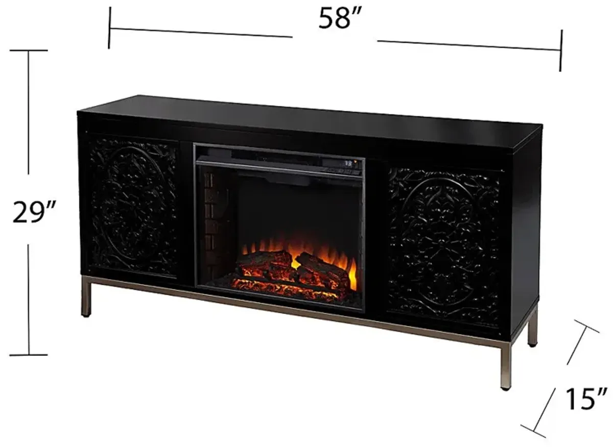 Baillon II Black 58 in. Console With Electric Log Fireplace