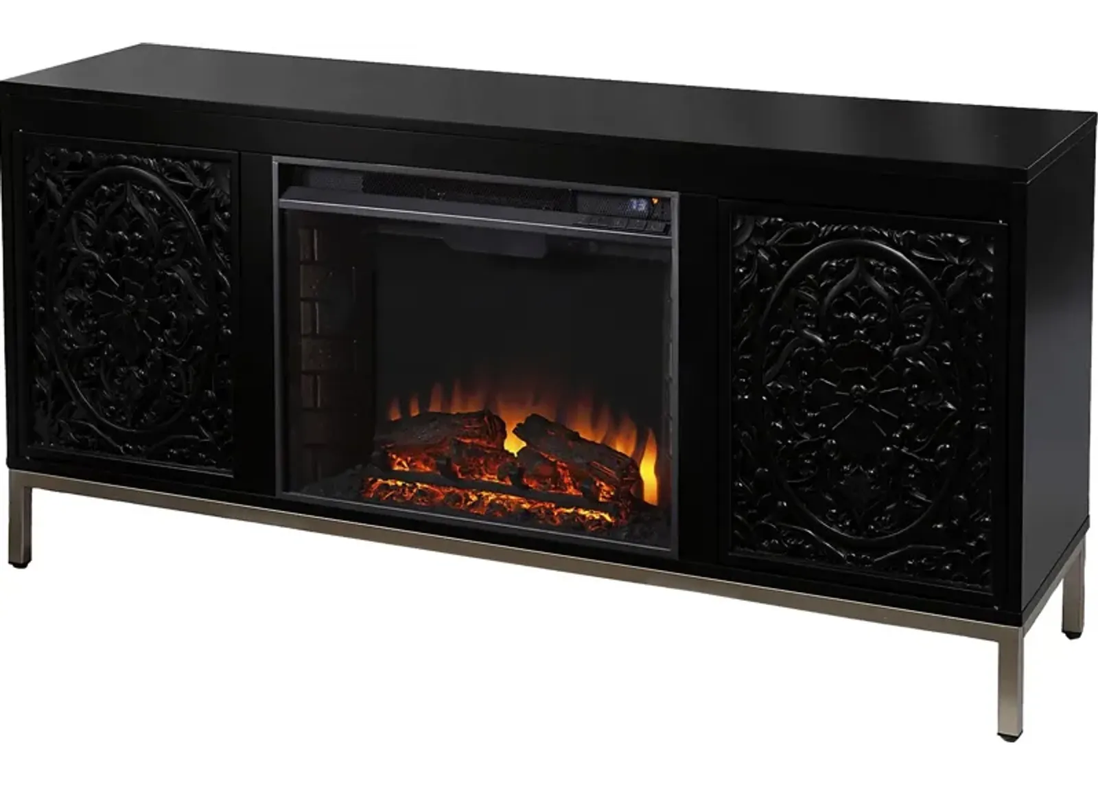 Baillon II Black 58 in. Console With Electric Log Fireplace