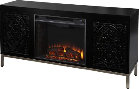 Baillon II Black 58 in. Console With Electric Log Fireplace