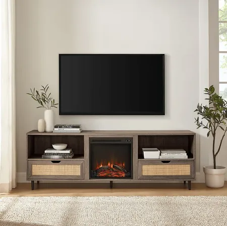 Sollway Driftwood 70 in. Console, With Electric Fireplace
