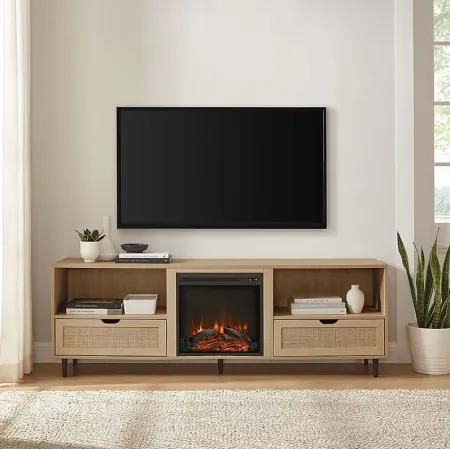 Sollway Oak 70 in. Console, With Electric Fireplace