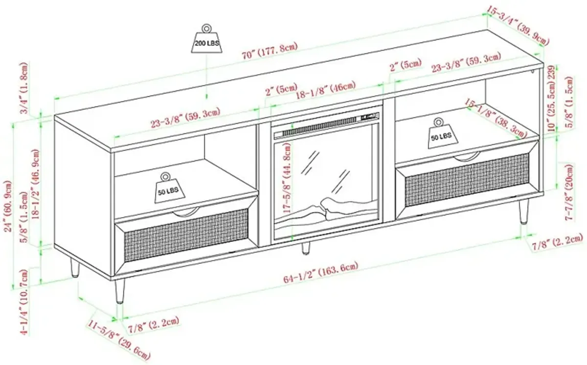 Sollway Oak 70 in. Console, With Electric Fireplace