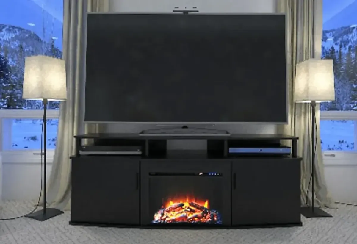 Alguire Black 63 in. Console with Electric Fireplace