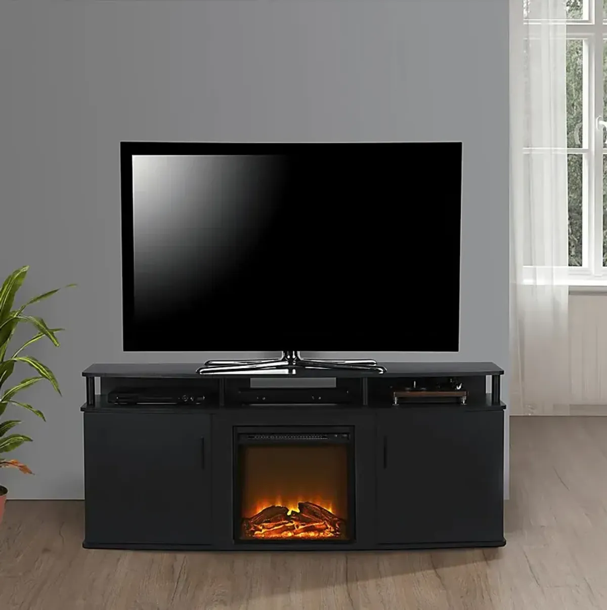 Alguire Black 63 in. Console with Electric Fireplace