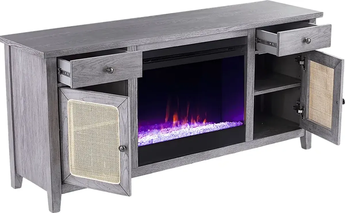 Welford I Gray 58 in. Console with Color Changing Fireplace