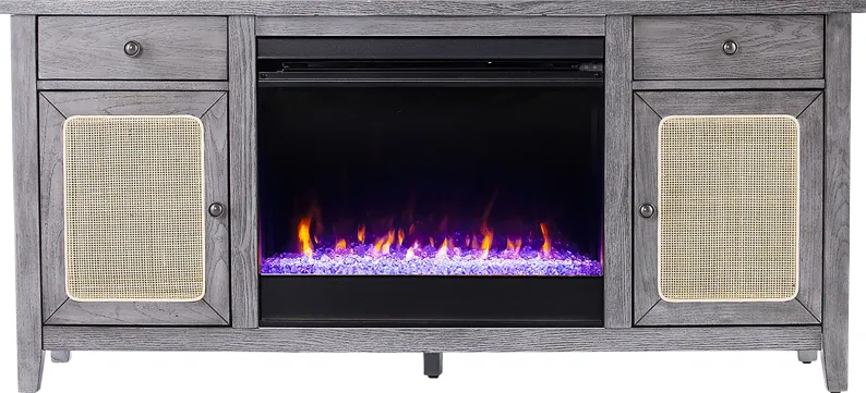 Welford I Gray 58 in. Console with Color Changing Fireplace