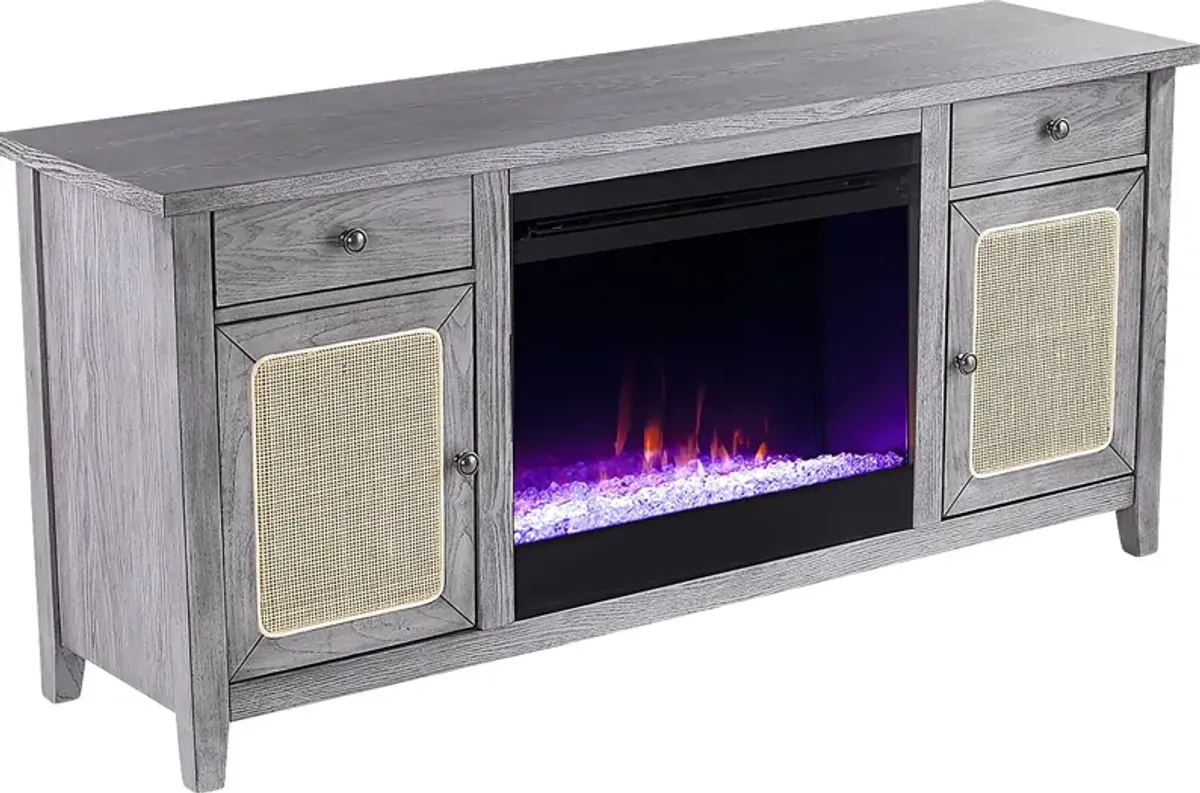 Welford I Gray 58 in. Console with Color Changing Fireplace