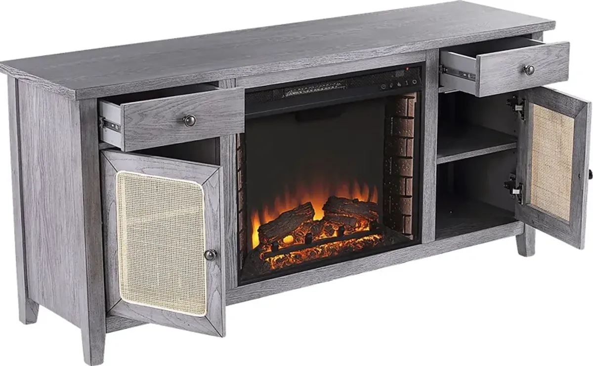 Welford II Gray 58 in. Console with Electric Fireplace