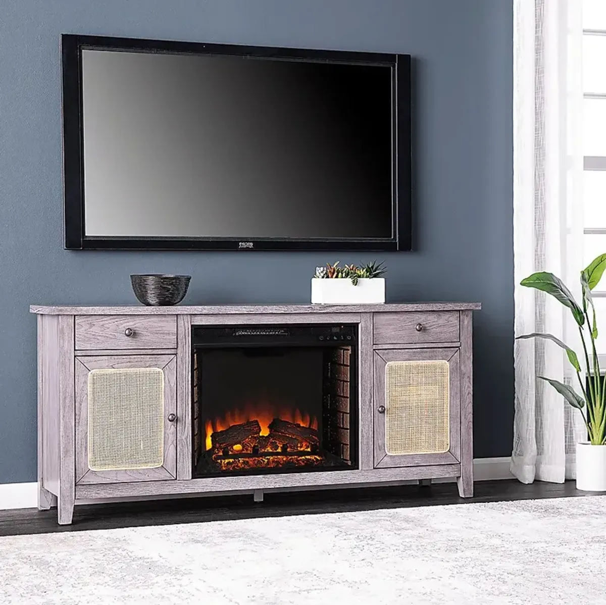 Welford II Gray 58 in. Console with Electric Fireplace