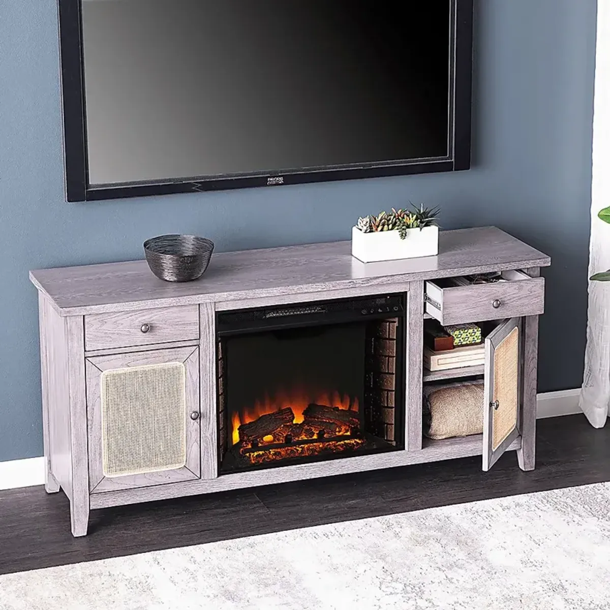 Welford II Gray 58 in. Console with Electric Fireplace