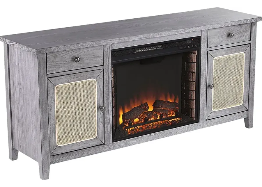 Welford II Gray 58 in. Console with Electric Fireplace