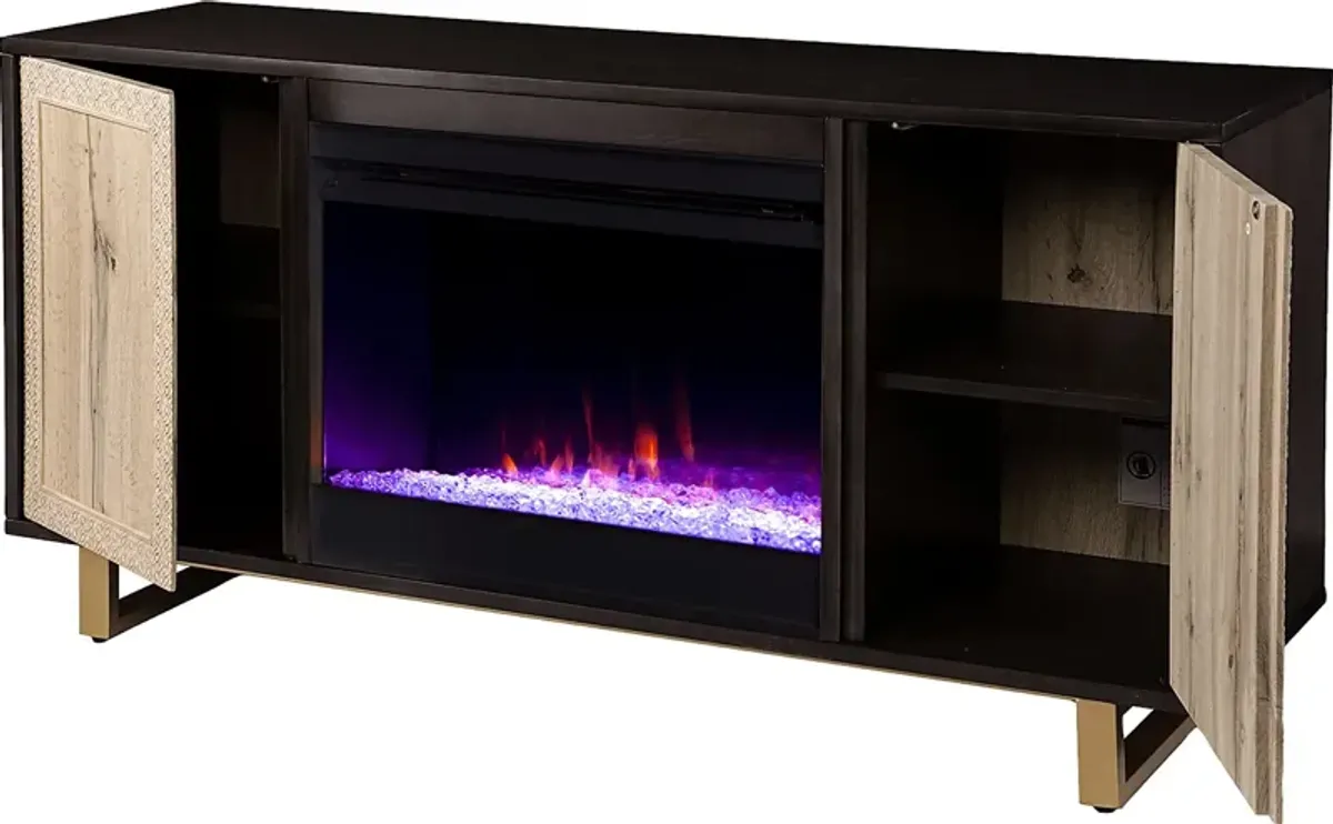 Linherk I Brown 54 in. Console, With Color Changing Electric Fireplace