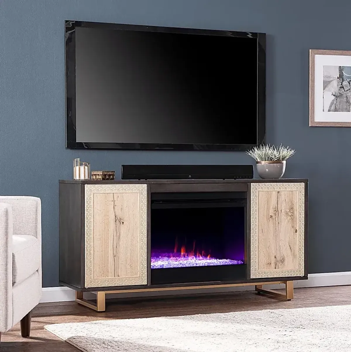 Linherk I Brown 54 in. Console, With Color Changing Electric Fireplace