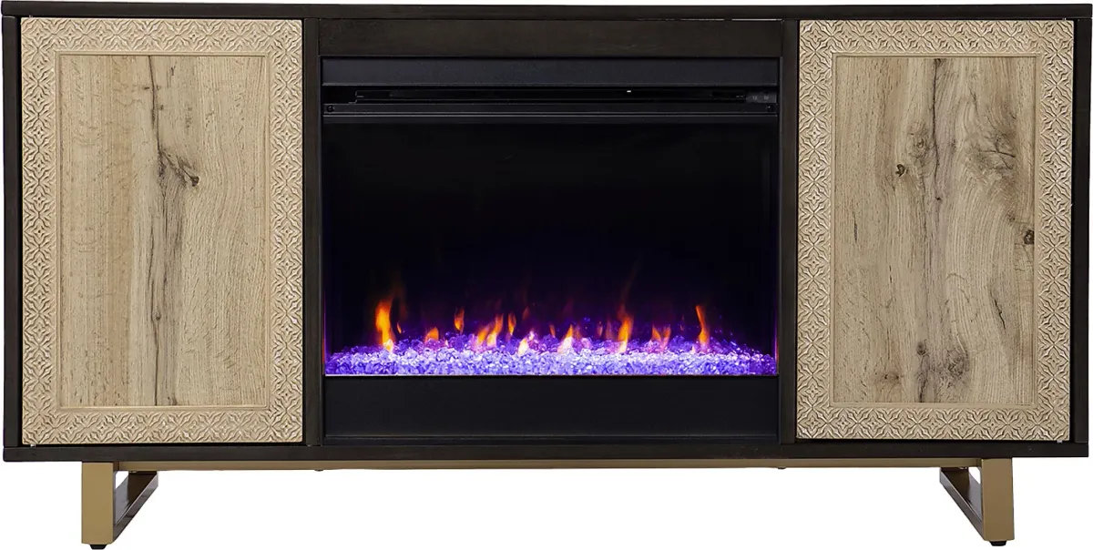 Linherk I Brown 54 in. Console, With Color Changing Electric Fireplace