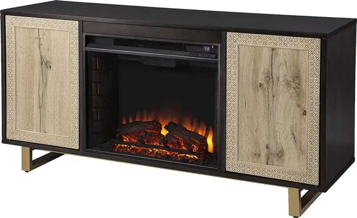 Linherk II Brown 54 in. Console, With Electric Log Fireplace