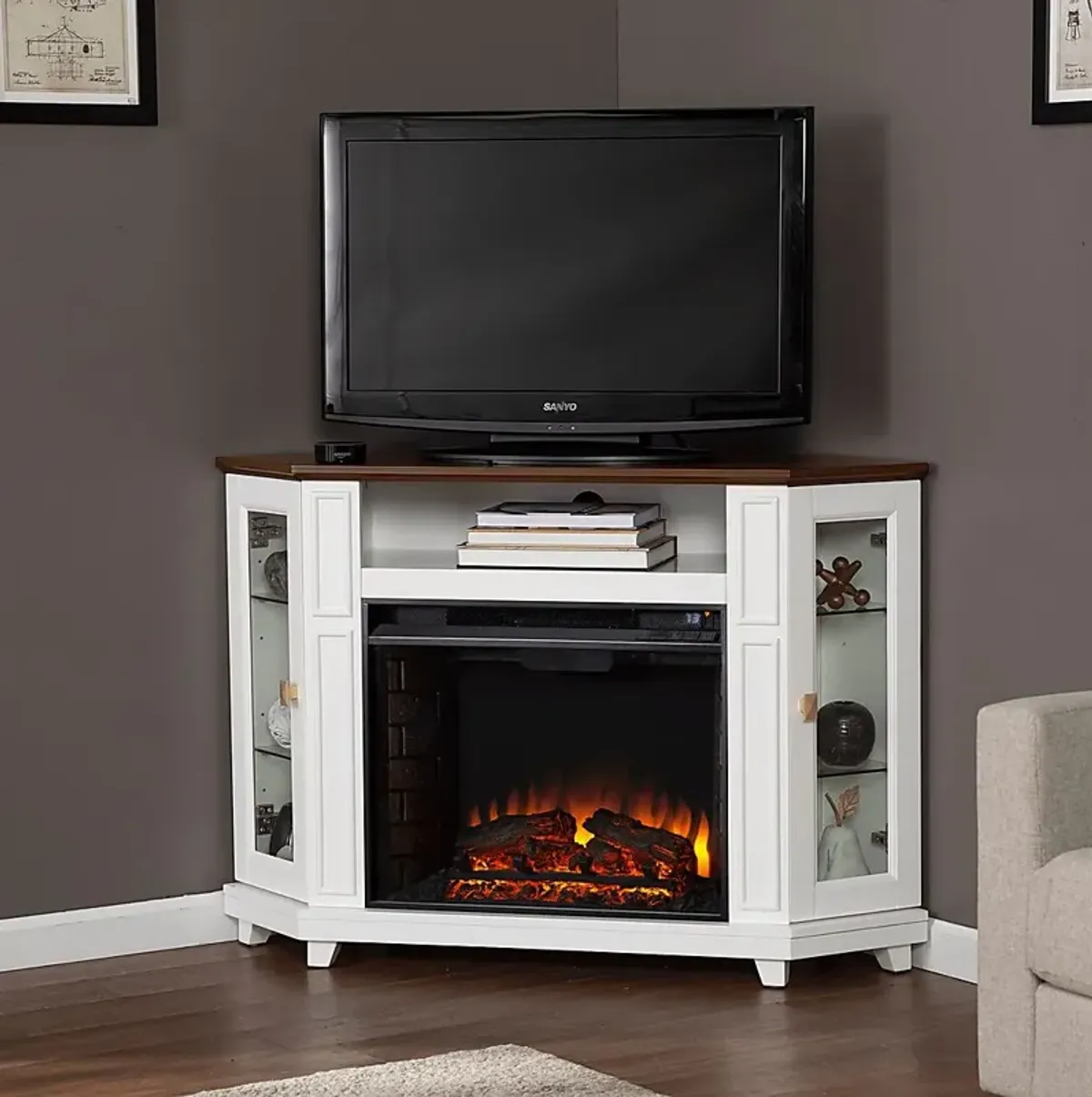 Taliferro II White 46 in. Console With Electric Log Fireplace