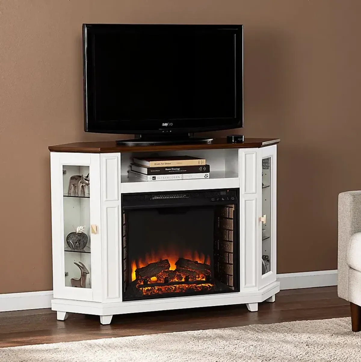 Taliferro II White 46 in. Console With Electric Log Fireplace