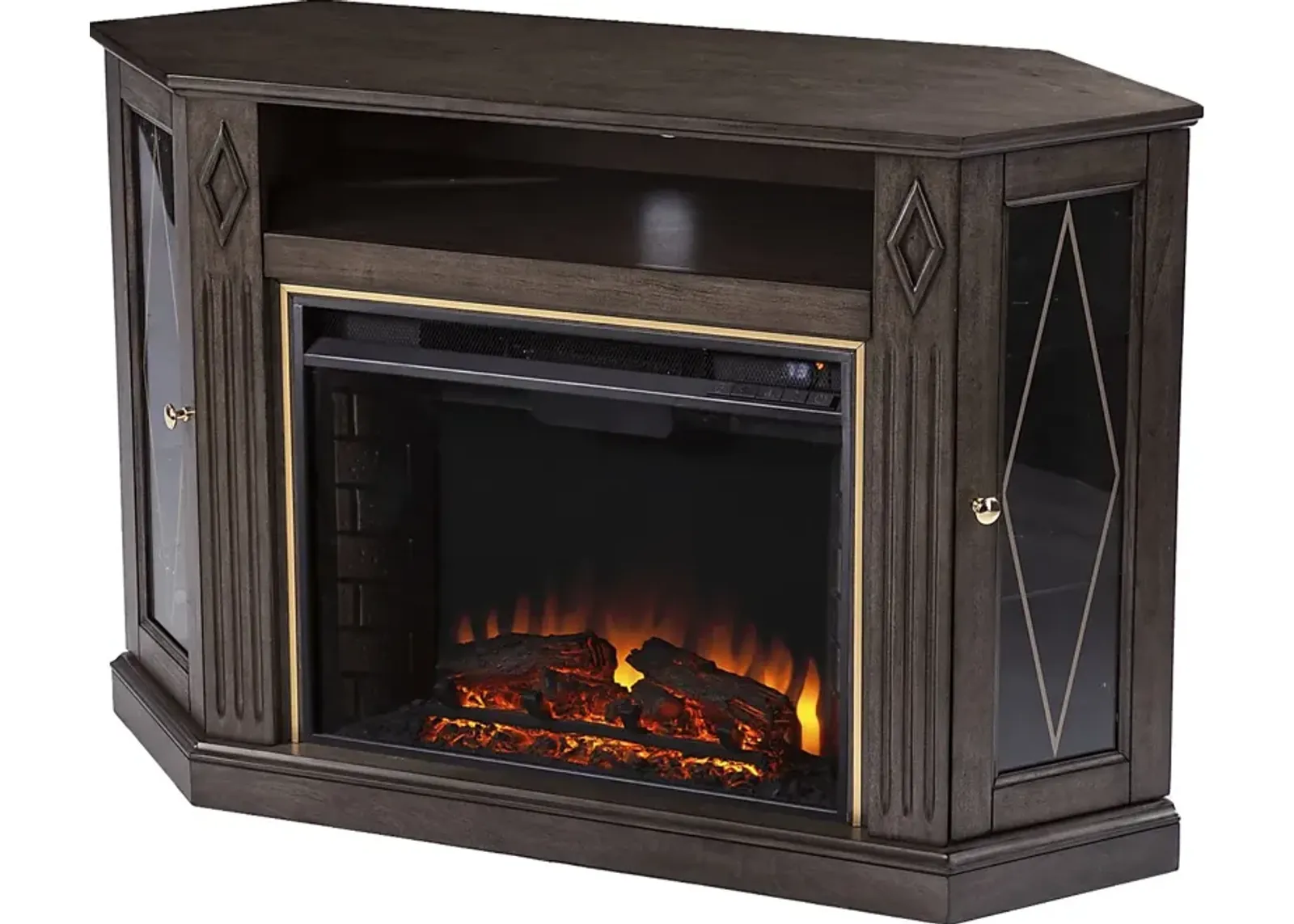 Brockdell II Brown 47 in. Console With Electric Log Fireplace