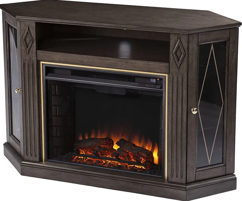 Brockdell II Brown 47 in. Console With Electric Log Fireplace