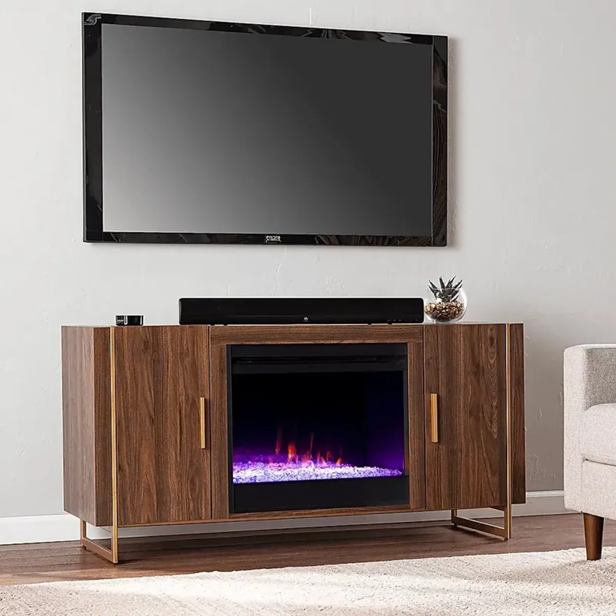 Buckthorne I Brown 55 in. Console, With Color Changing Electric Fireplace