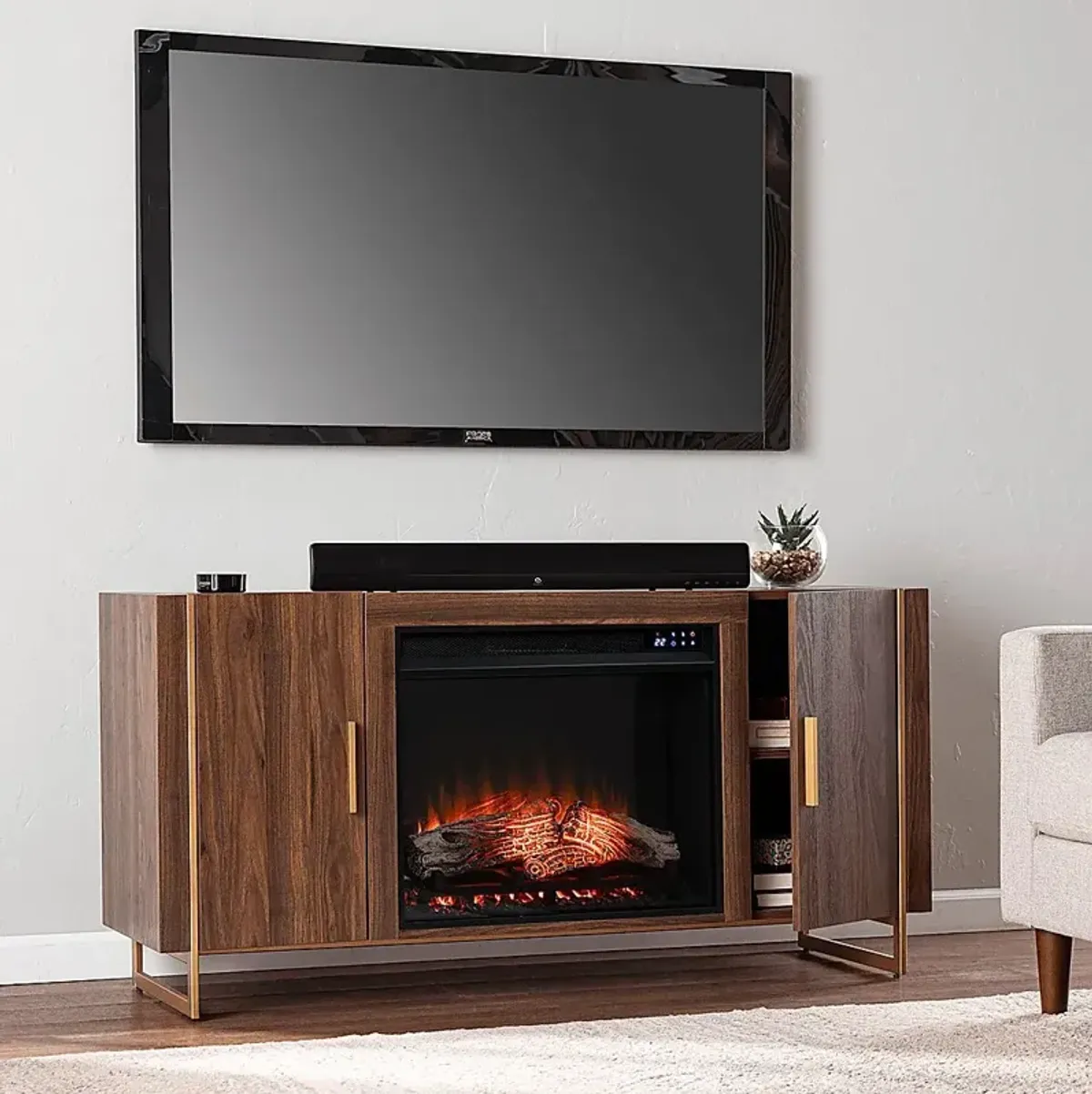 Buckthorne IV Brown 55 in. Console With Touch Panel Fireplace