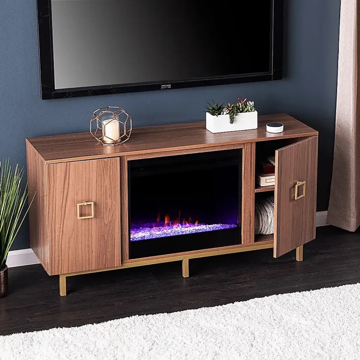 Columbiana I Natural 54 in. Console with Color Changing Fireplace