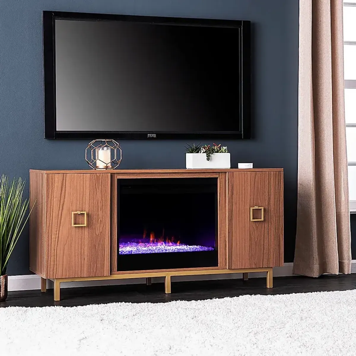 Columbiana I Natural 54 in. Console with Color Changing Fireplace