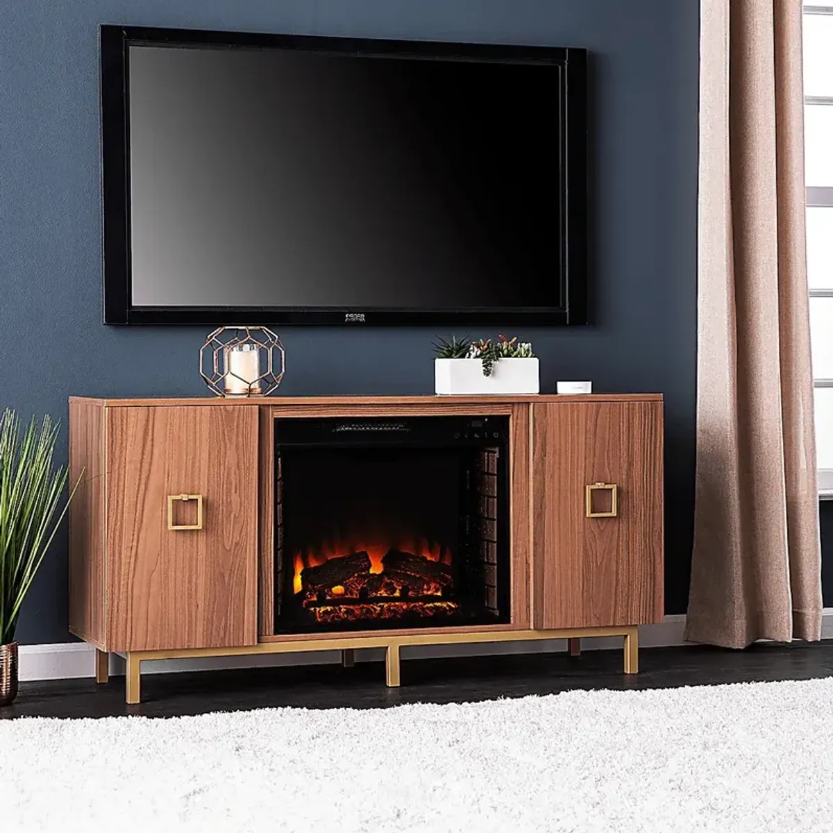 Columbiana II Natural 54 in. Console with Electric Fireplace Electric Fireplace