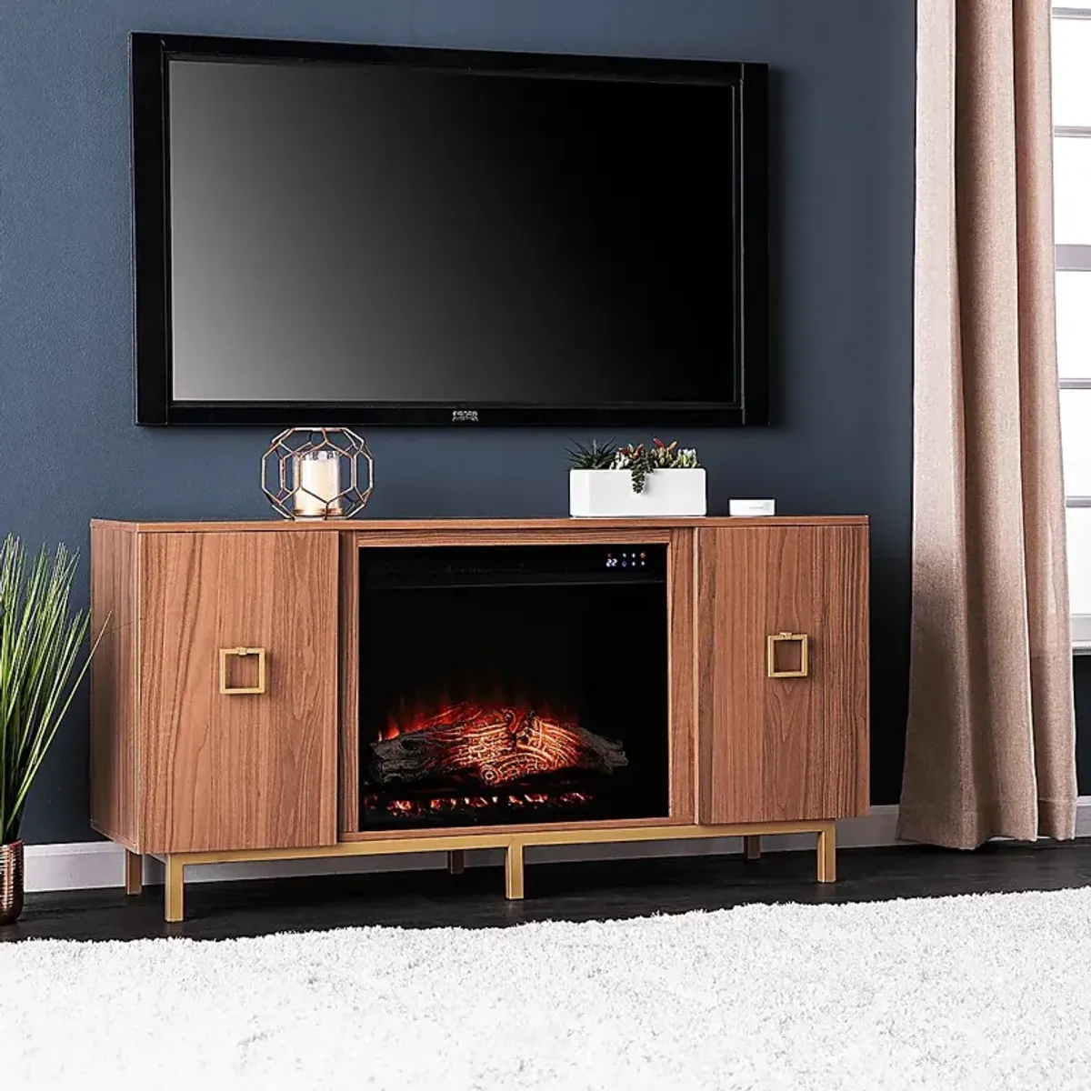 Columbiana IV Natural 54 in. Console with Touch Panel Electric Fireplace