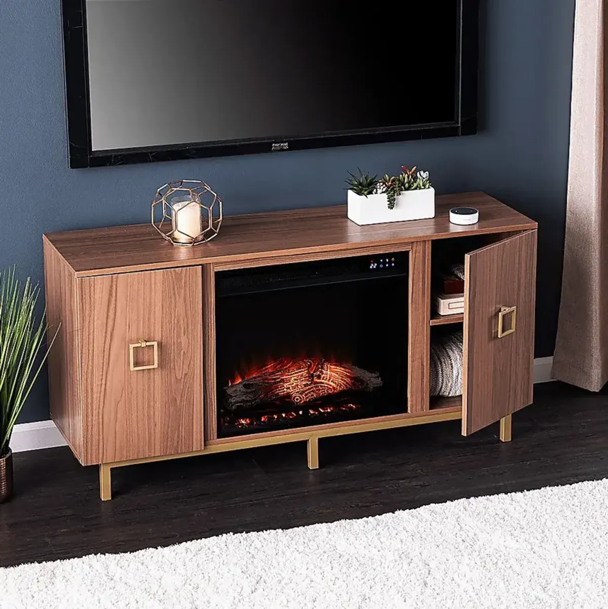 Columbiana IV Natural 54 in. Console with Touch Panel Electric Fireplace