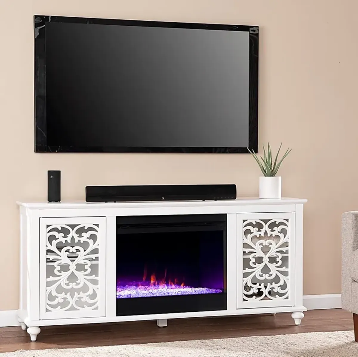 Allgehenny I White 58 in. Console, With Color Changing Electric Fireplace