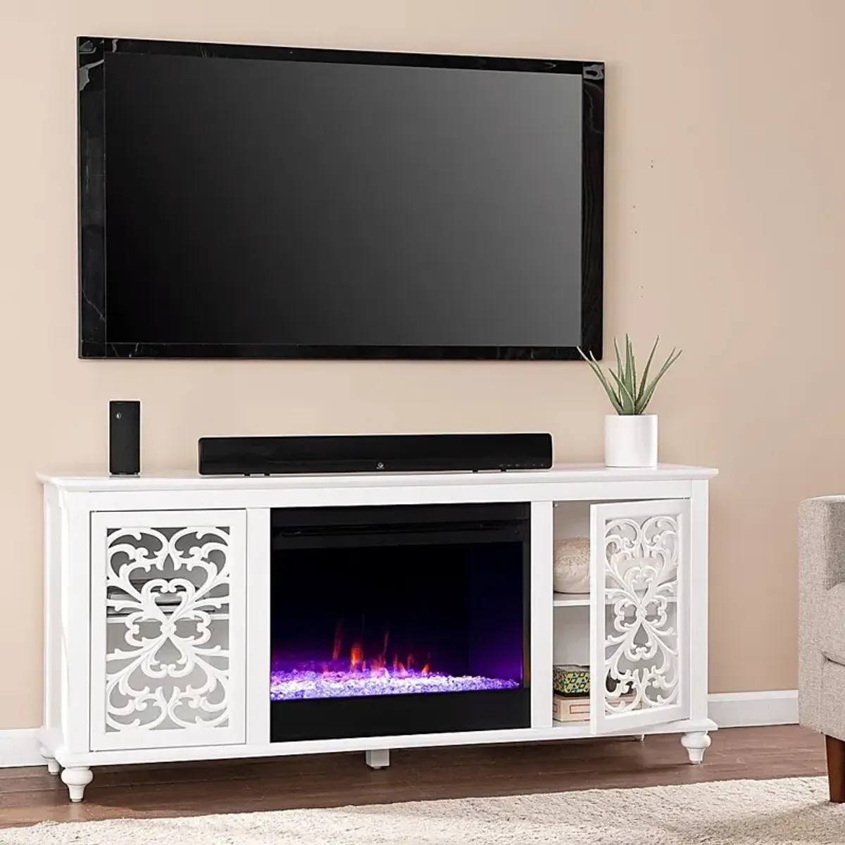 Allgehenny I White 58 in. Console, With Color Changing Electric Fireplace