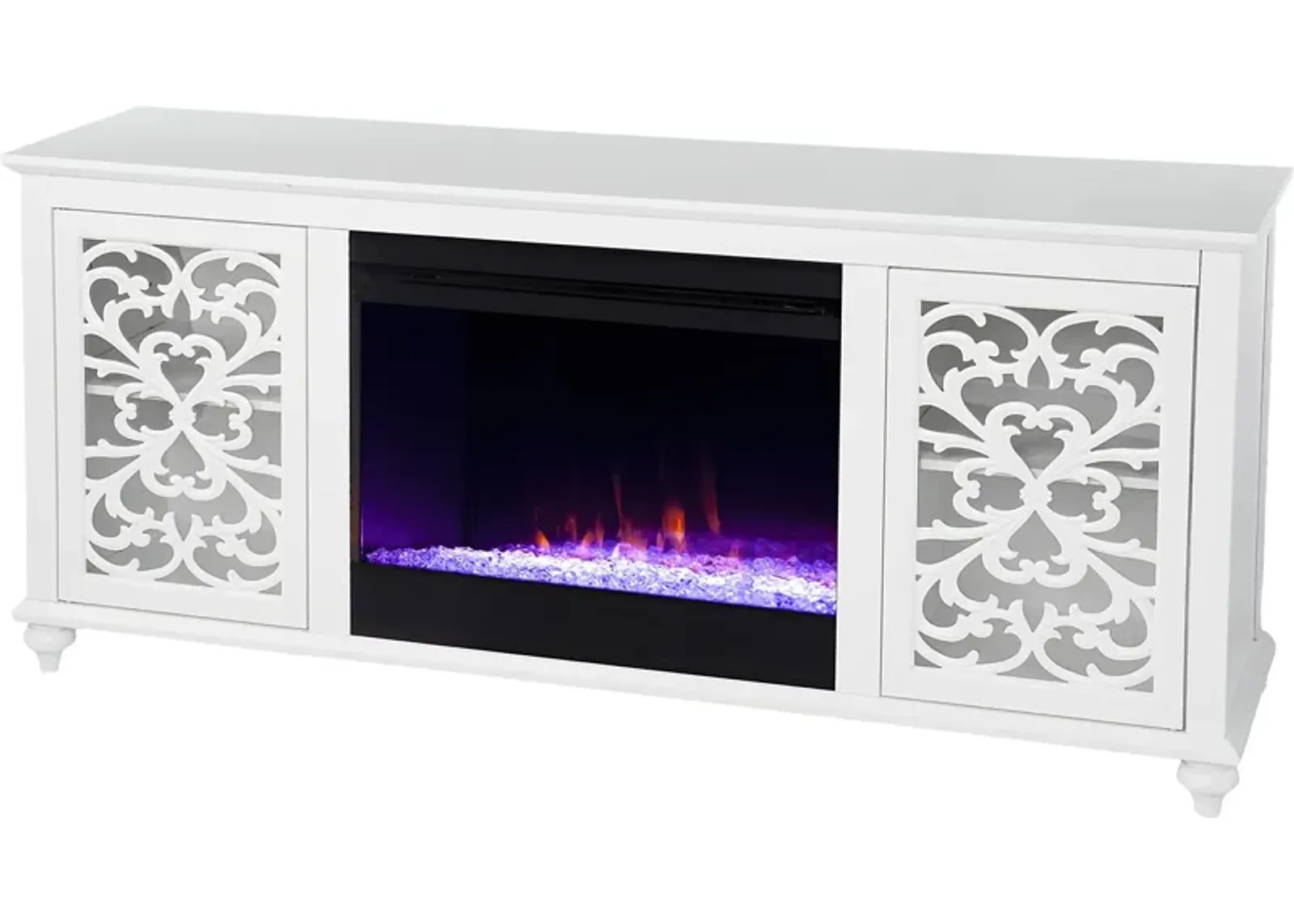 Allgehenny I White 58 in. Console, With Color Changing Electric Fireplace