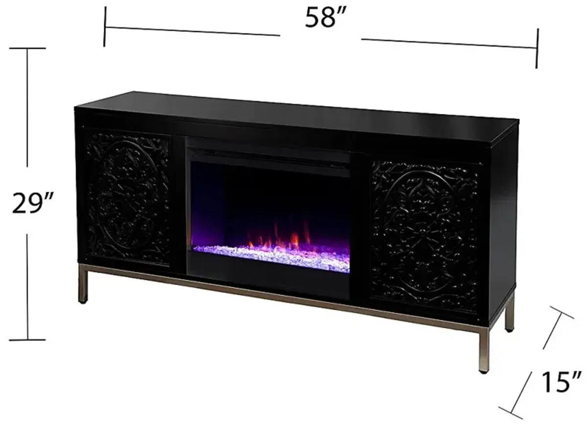 Baillon I Black 58 in. Console, With Color Changing Electric Fireplace