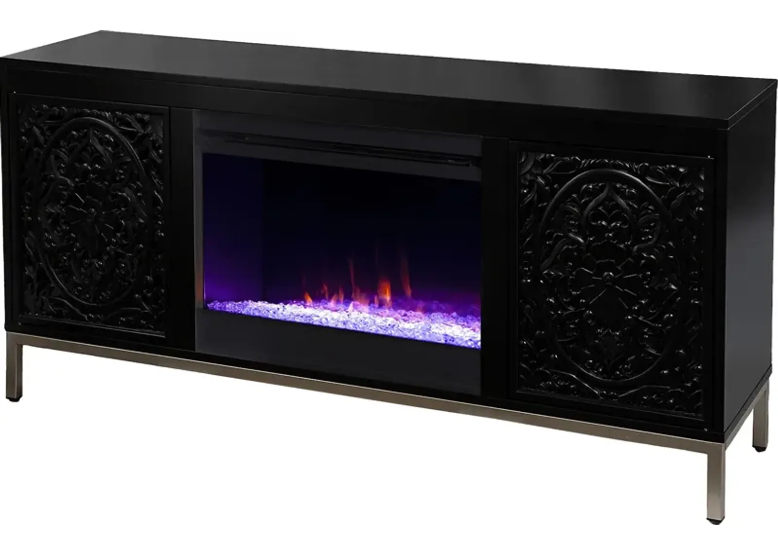 Baillon I Black 58 in. Console, With Color Changing Electric Fireplace