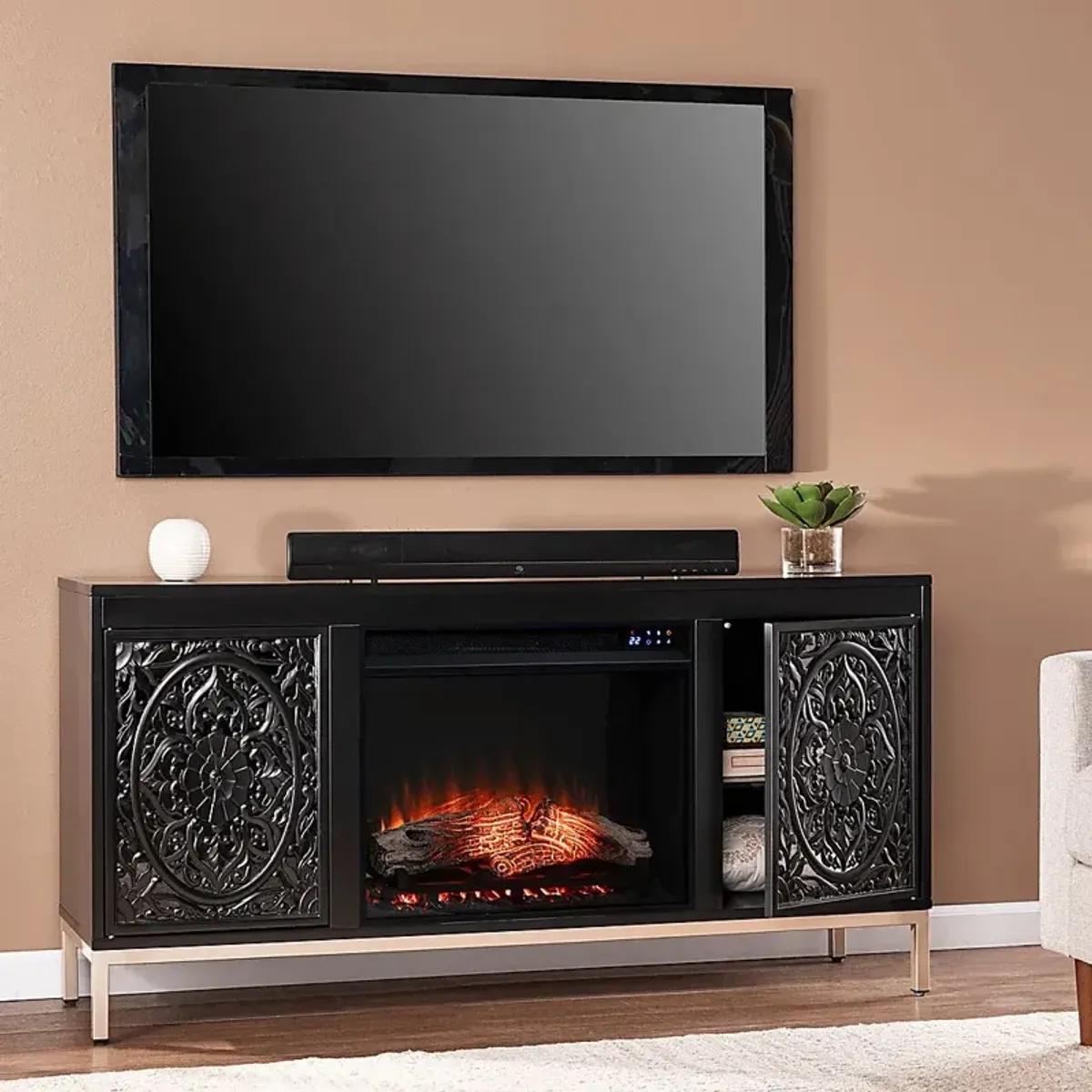 Baillon IV Black 58 in. Console, With Touch Panel Electric Fireplace